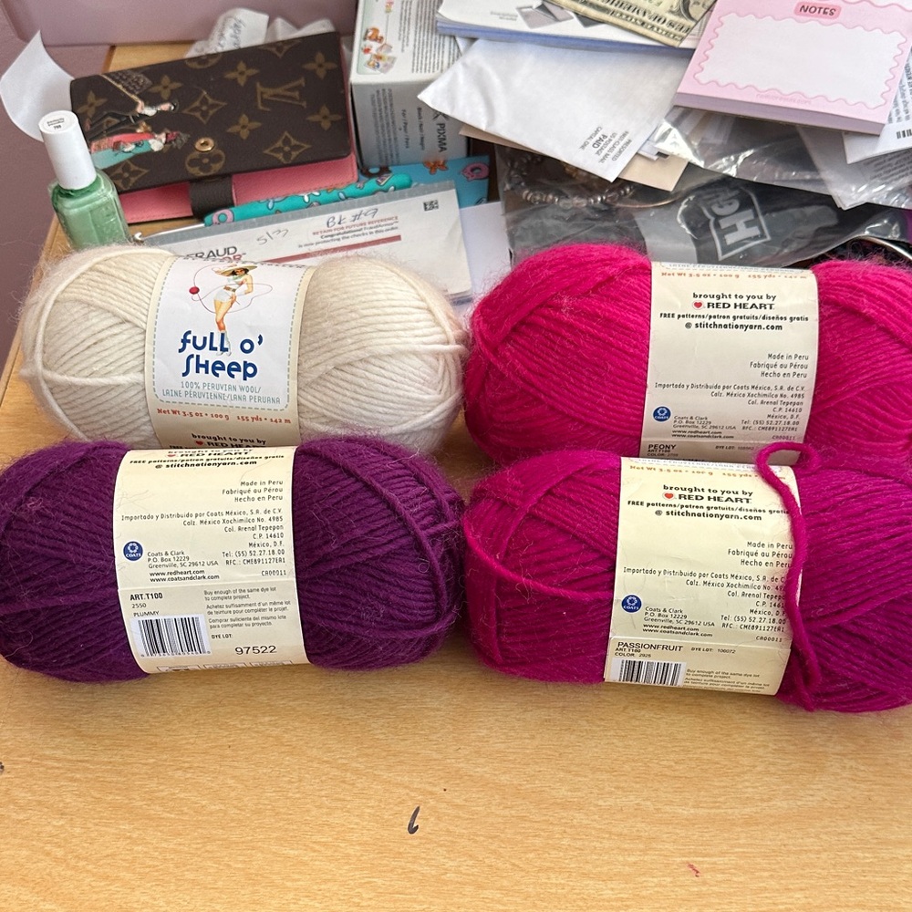 Full O' Sheep Yarn Bundle - Cream, Pink, Purple